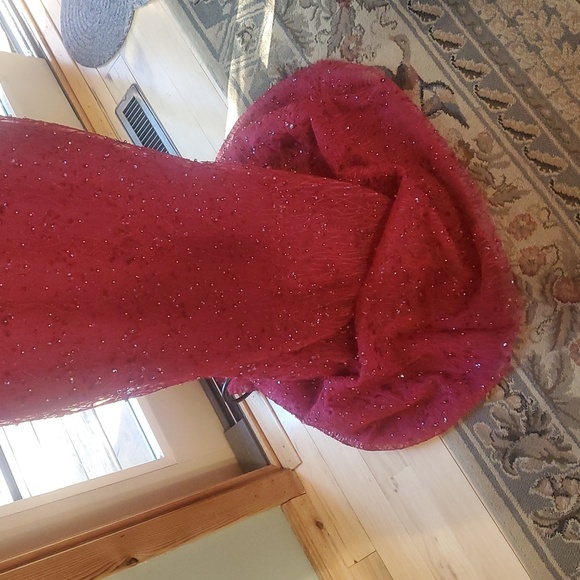 Lucci Lu Formal Elegant Burgandy Embellished Lace Maxi Sz. 10 Event Gown NWT - Picture 5 of 16